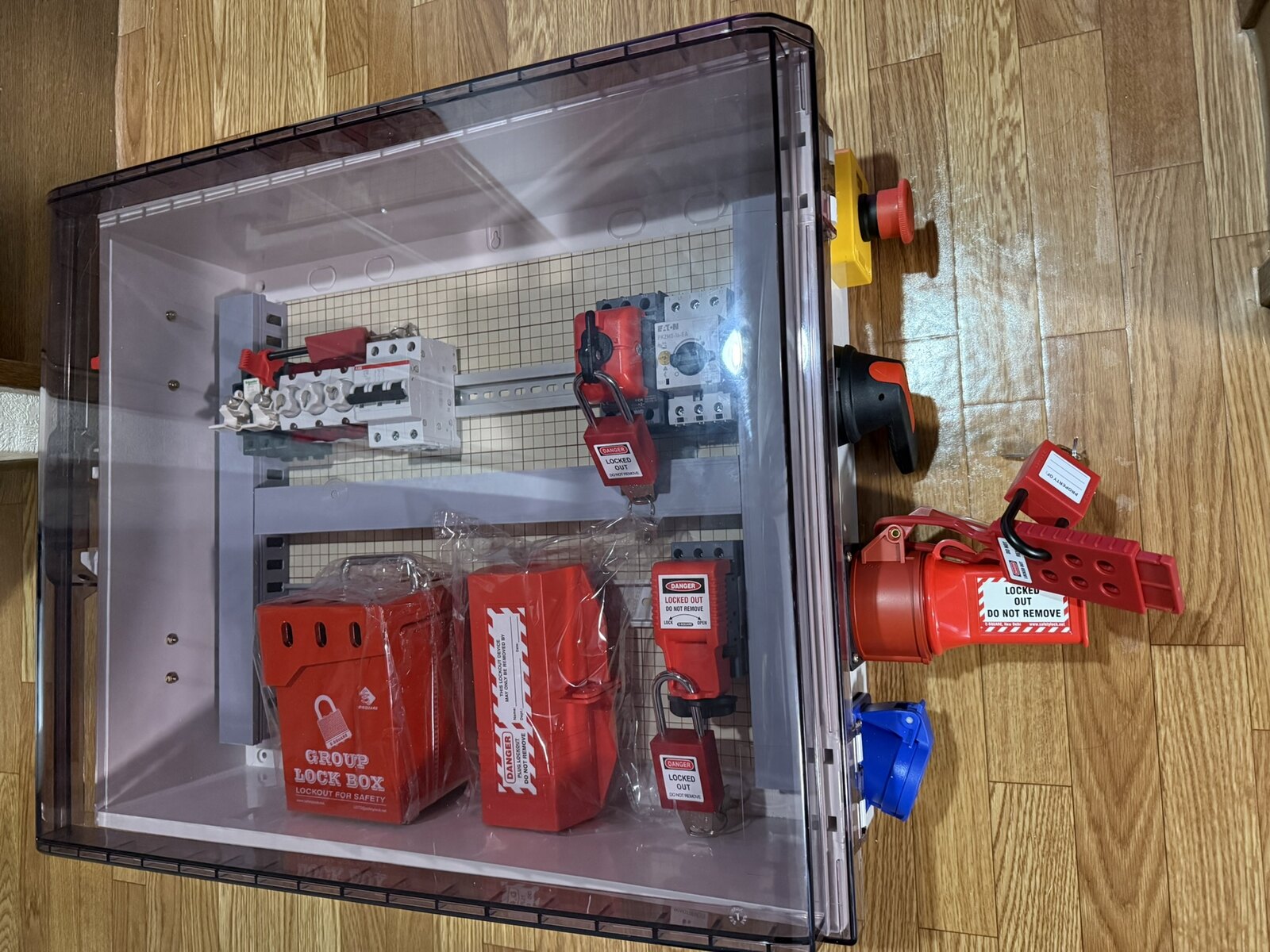LOTO lockout devices on training panel